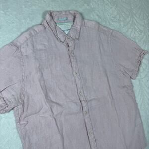 Denim & Flower 100% Linen Men's Large Pink Button Down Short Sleeve Shirt